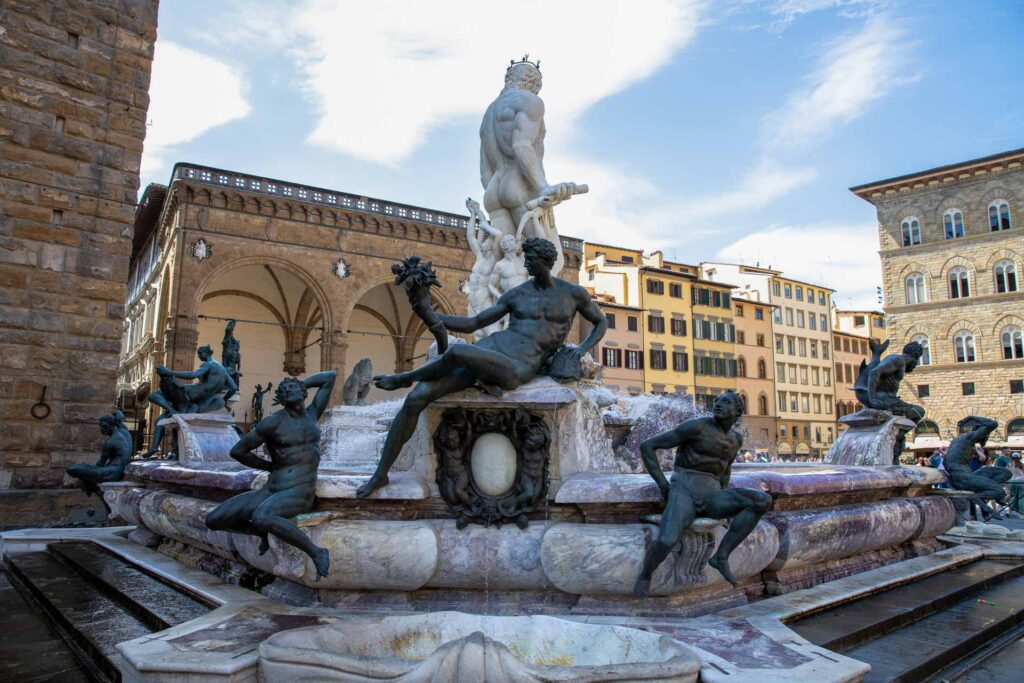 Detalhe da Fontana de Netuno em Florença, localizada na Piazza della Signoria